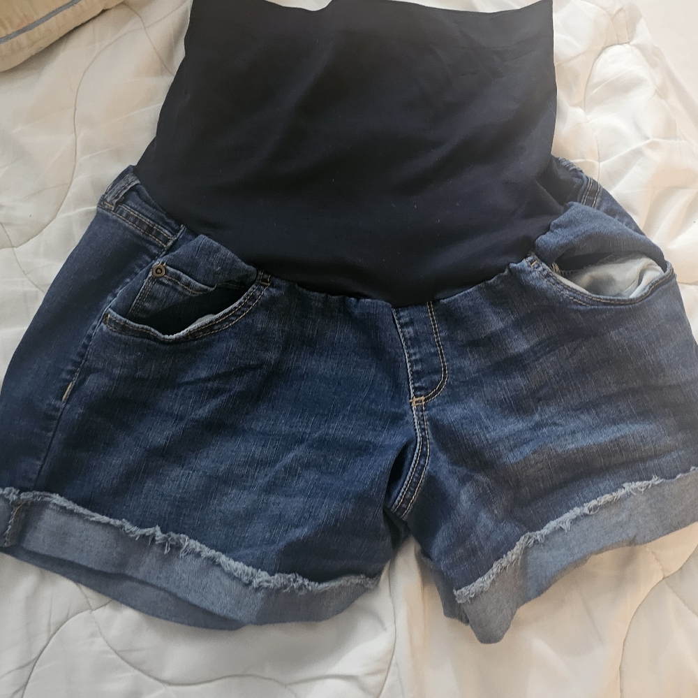 a:glow Blue Denim Jean Shorts with Folded Cuffs